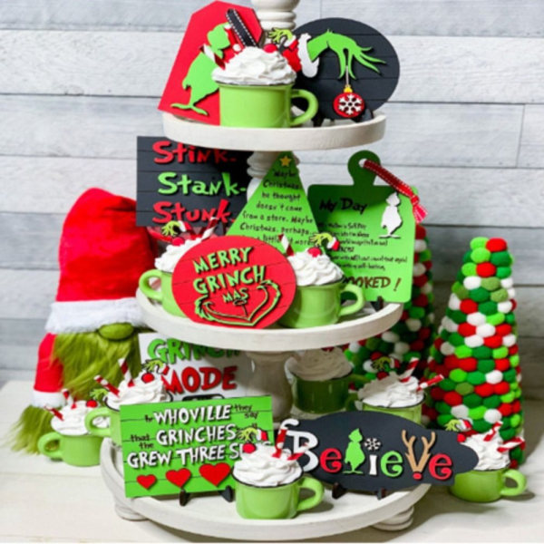 Grinch Tiered bricka Dekor träskyltar julgransdekoration 6-piece set