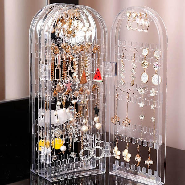 Örhänge Display Hållare Örhängen Studs Display Rack transparent 2 Fan-2 Fan