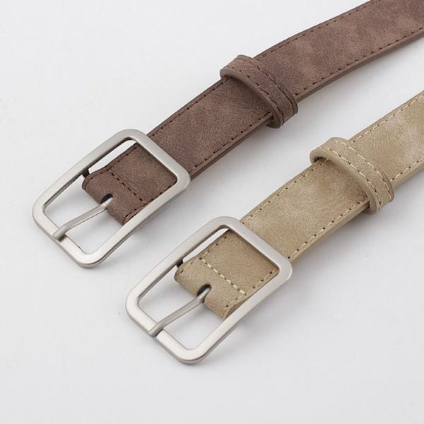 Læderbælte Firkantet Pin Spænde Taljebånd KHAKI khaki