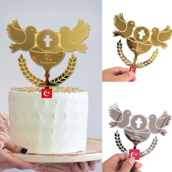 Peace Dove Cross Cake Topper GULD Gold