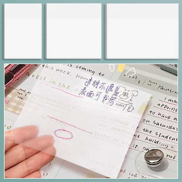 5Pack 50Sheets/Pack Transparent Sticky Notes Scrapes Stickers L-76x101mm