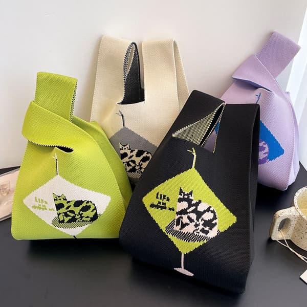 Knit Handbag Kangaskassi MUSTA black