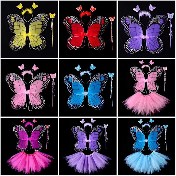 Lasten pukurekvisiitta Butterfly Wings -setit PUNAINEN 3 KPL / SET 3 Red 3 pcs/set-3 pcs/set