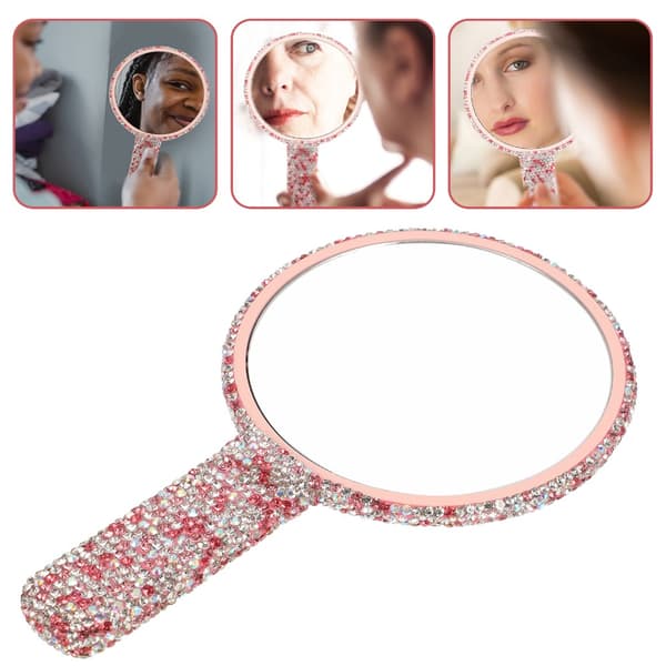 Rhinestone Handheld Mirror Rhinestone Makeup Mirror SQUARE square white