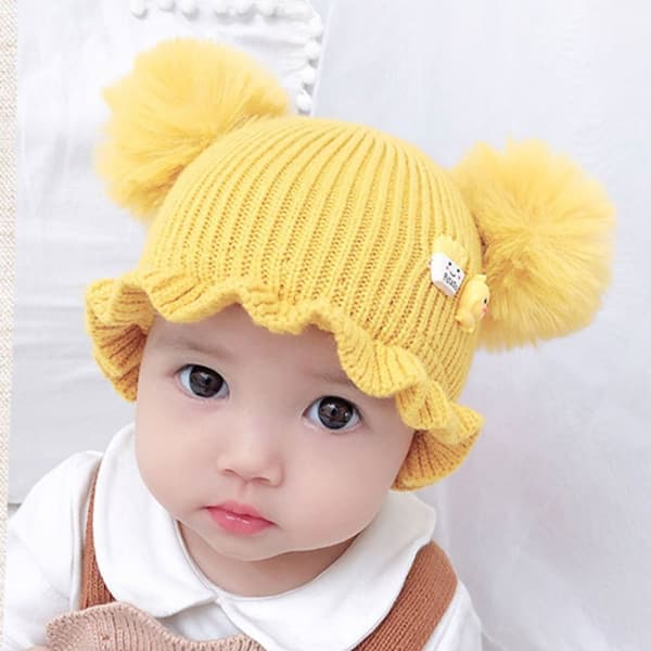 Pompom Babylue Strikkehette KAFFE coffee