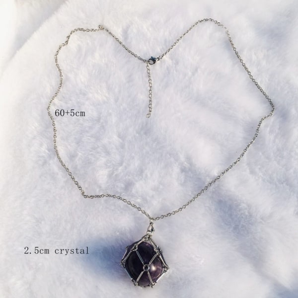 Crystal Holder Cage Necklace Crystal Net Metal Halsband SILVER Silver Amethyst-Amethyst