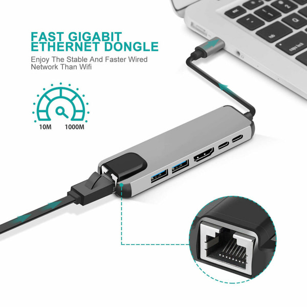 6 i 1 USB 3.1 Type-C Hub 4K HDMI 6 in 1 USB-C Hub