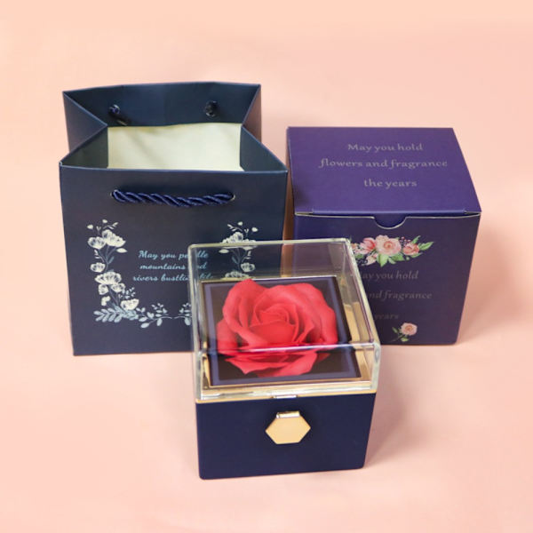 Roterende smykkeskrin Rose gaveæske BLÅ blue