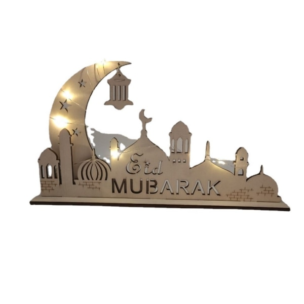 Muslimifestivaali Eid Mubarak Decor LED puinen käsityöramadan