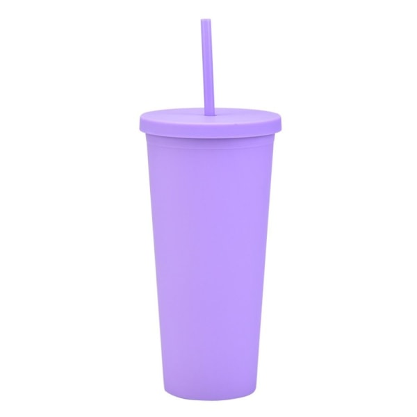 Dobbeltlags Skinny Tumbler Plast Forsted vannflaske LILLA Purple