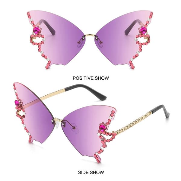 Timanttiperhosaurinkolasit, bling-aurinkolasit, LIUKUVÄRI PINKKI Gradient Pink