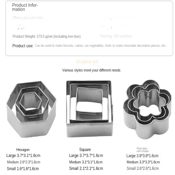 30 stykker Mini Cookie Cutter Små Cookie Forme 3D Cutter