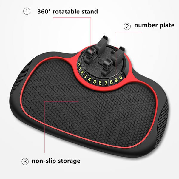 Biltelefonholder Pad Anti-sklimatte Dash Phone Mount Black&Red