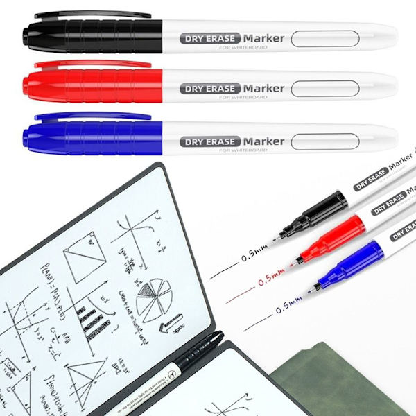 6 stk. Hvidtavlepenne Sletbare SORT black