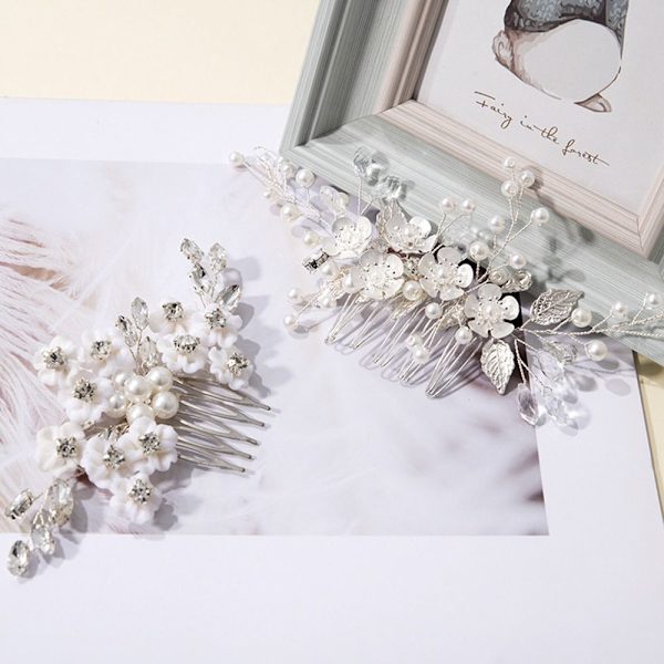 Blomsterperle-hårkam Krystallrhinestone-hårnåler 2 2 2