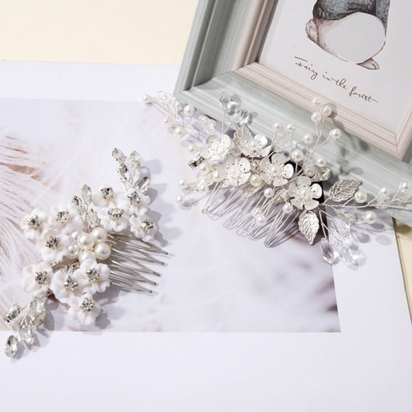 Flower Pearl Hair Comb Crystal Rhinestone Hårnålar 1 1 1