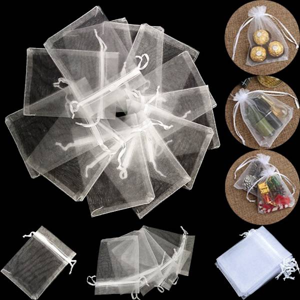 50PCS Presentpåse Organza Gauze Sachet White Pouches