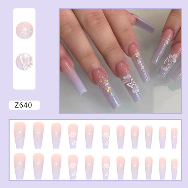24 stk falske negle lange franske Z643 Z643 Z643