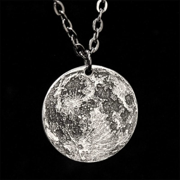 Moon Surface Coin Pendant Halskjede Langt Halskjede 1 1 1