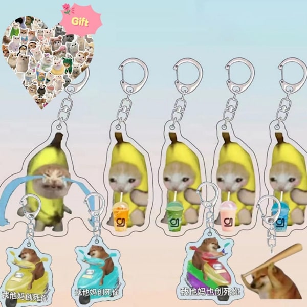 5 kpl Banana Cat avaimenperä Cat Funny Riipus 2 2 2