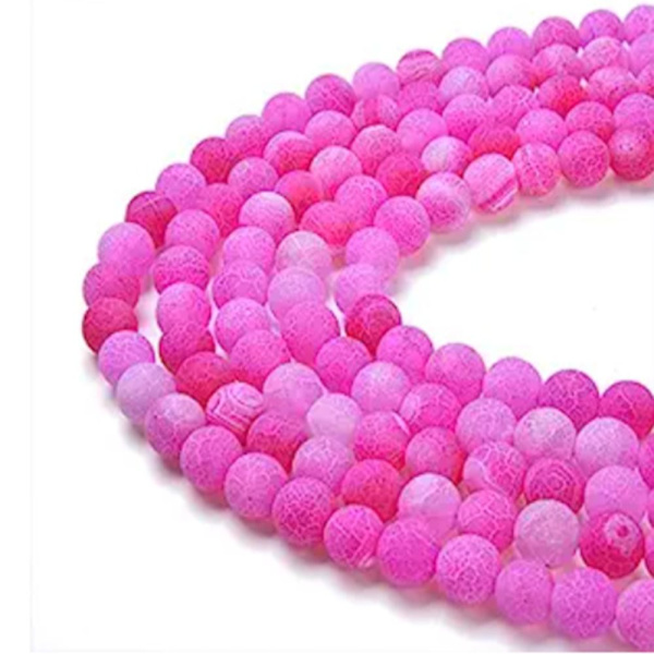 Rosa Froasted Agate Beads Naturlig Gematone Løse Perler Runde