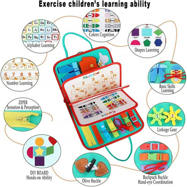 7 i 1 Montessori Toddler Busy Board Grundläggande färdigheter Lärleksaker