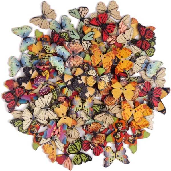 Butterfly träknapp Färgade knappar fjäril
