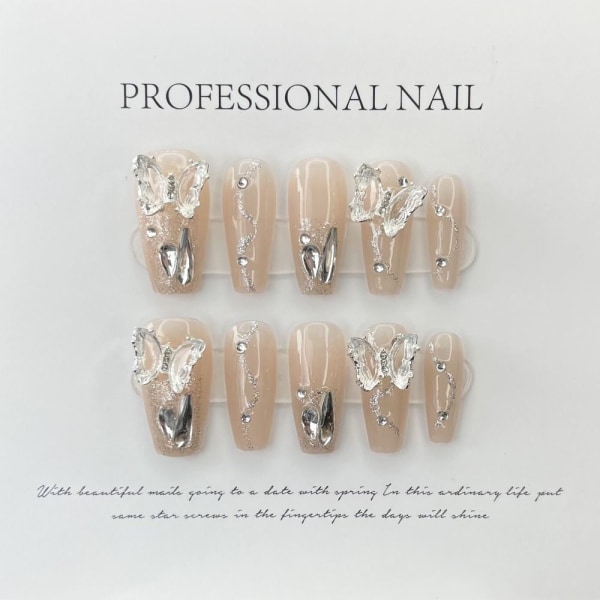 10 st stilrena fjäril handgjorda naglar Ren manuell falsk nagel LLong