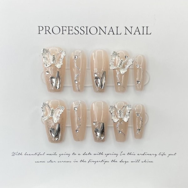 10 stk Classy Butterfly Håndlavede Negle Pure Manual False Nail XSShort