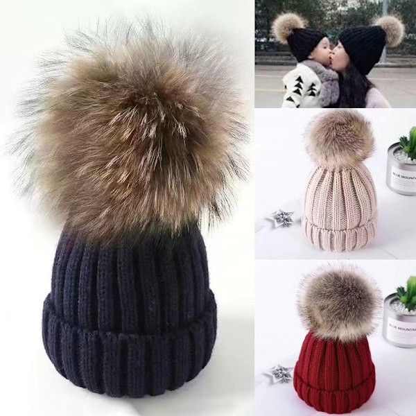 Förälder-barn Stickad Mössa Cap VINRÖD Vuxen Vuxen wine red adult-adult
