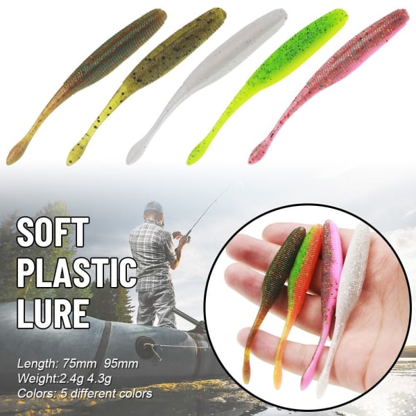 20 stk/parti Big Fishing Worm Bait Blødt plastik lokkemiddel 75MM-2.4GB B 75mm-2.4gB