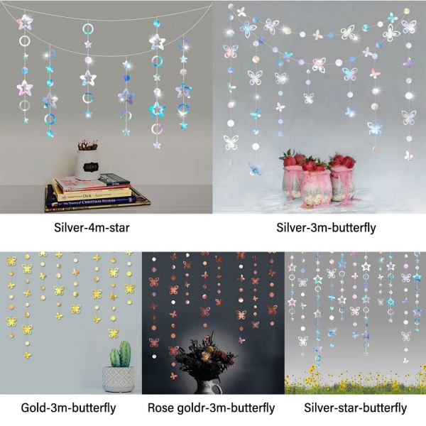 Hängande skimrande banderoller Star Butterfly Garland ROSE GULD rose gold 3m-butterfly-3m-butterfly