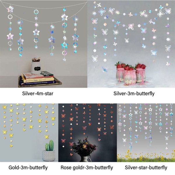 Hængende iriserende bannere Stjerne Butterfly Garland ROSE GULD rose gold 3m-butterfly-3m-butterfly