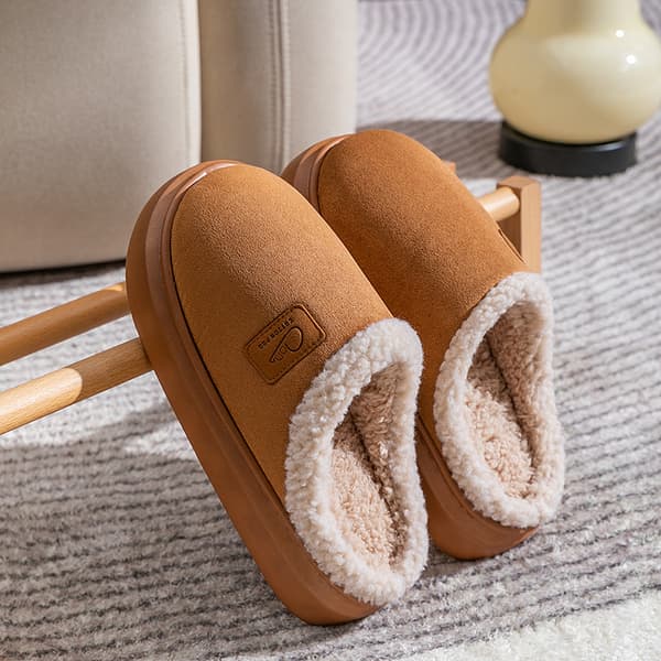 Varm vintertofflor i sammet med bomullsöverdel, halkfria med lammullsfoder beige 38-39