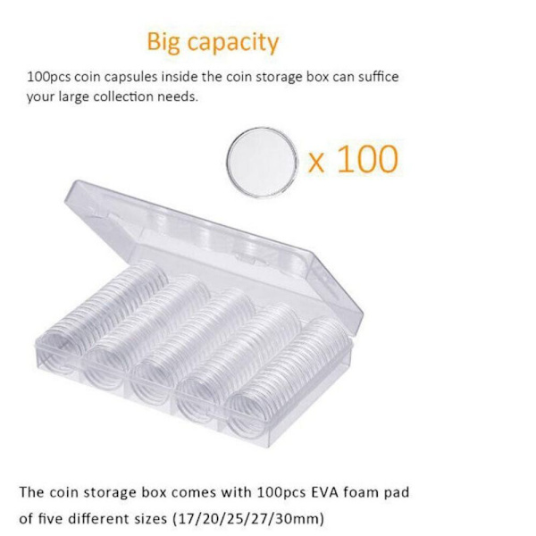 100 STK 30 mm Myntfodral Hållare Myntuppsamlingslåda Case Mynt Transparent