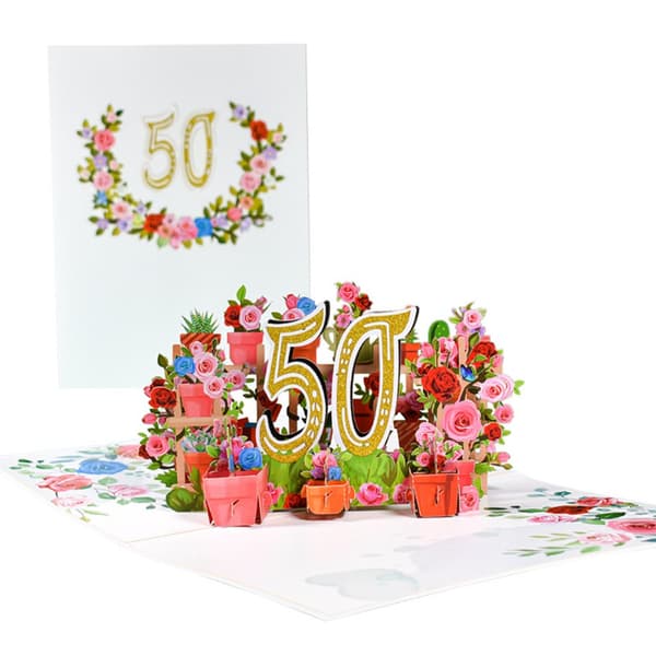Hyvää vuosipäivää 3D Pop Up -onnittelukortti 50. 50 50th