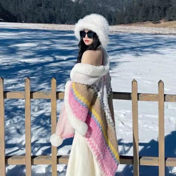 Mongolsk Poncho Cardigan kvast Sjal ABRIKOS apricot