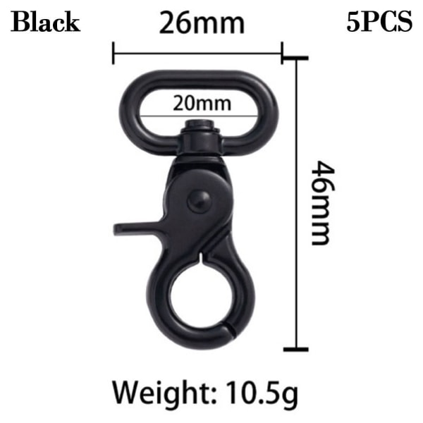 5st löstagbara Snap Hook Trigger Clips SVART 20MM Black 20mm
