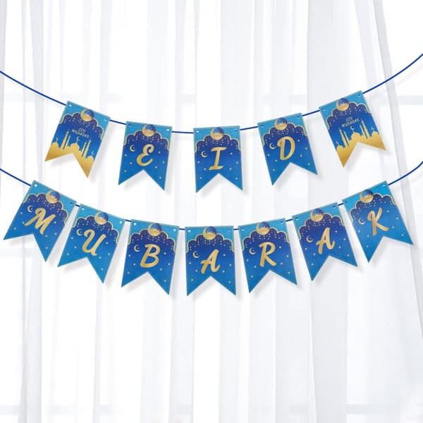 2-pack Pappersflaggor Hängande Dragflaggor EID MUBARAK Banner