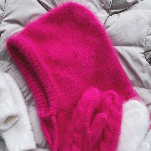 Neulottu hattu Talvihattu PINK Pink