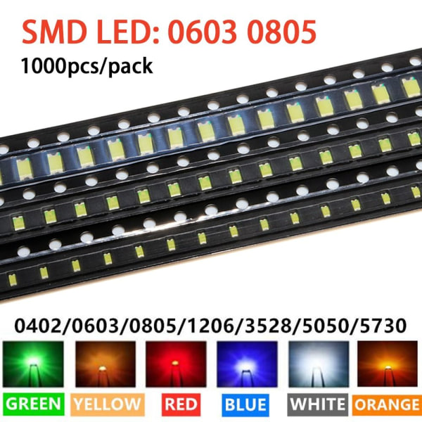 1000 stk SMD LED lysdiode HVIT 1000 STK-0603 white 1000pcs-0603-1000pcs-0603
