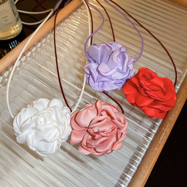 Rose Flower Choker Big Rose Halsband LILA purple