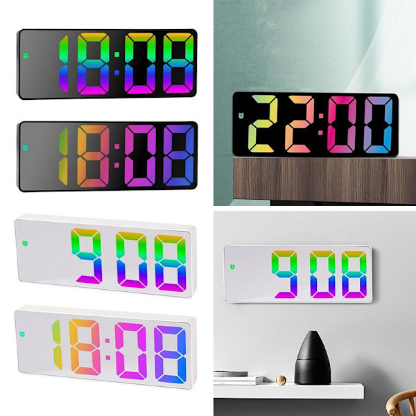 Led Mirror Digital Vekkerklokke Nattmodus Bordklokke HVIT White White Shell C-White Shell C