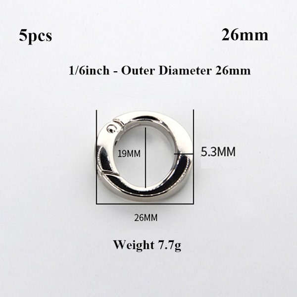 5st Fjäder O-Ringsspännen Karbinhake Handväskor SILVER 26MM Silver 26mm