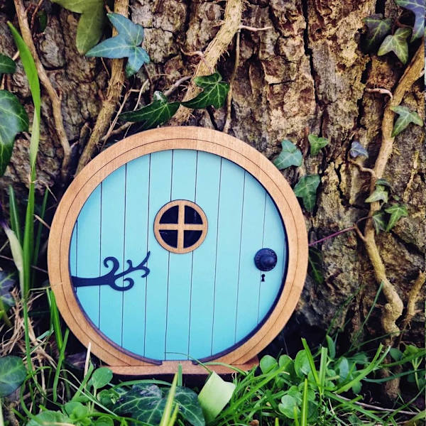 Miniature Fairy Elf Door Wooden Craft BLÅ blue