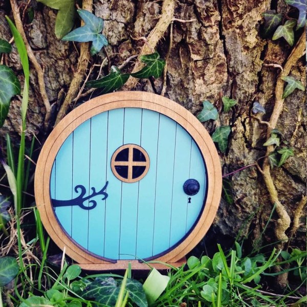 Miniatyr Fairy Elf Door Wooden Craft BLÅ blue