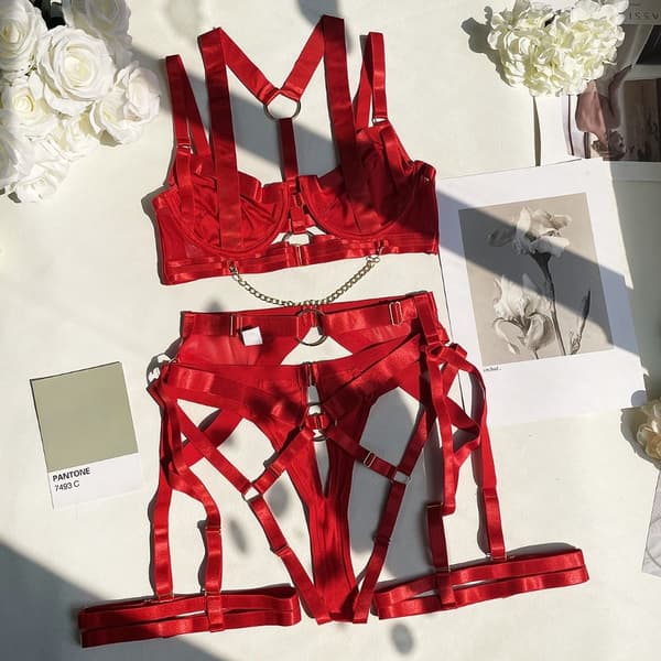 Lingerisæt Strappy Lingeri RØD M Red M
