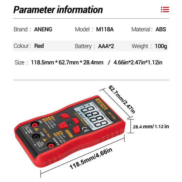 ANENG M118A Digital Mini Multimeter Tester