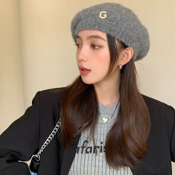 Neulottu hattu barettihattu HARMAA Gray