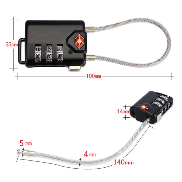 3-siffrigt kombinationslås Tulllösenordslås SVART Black